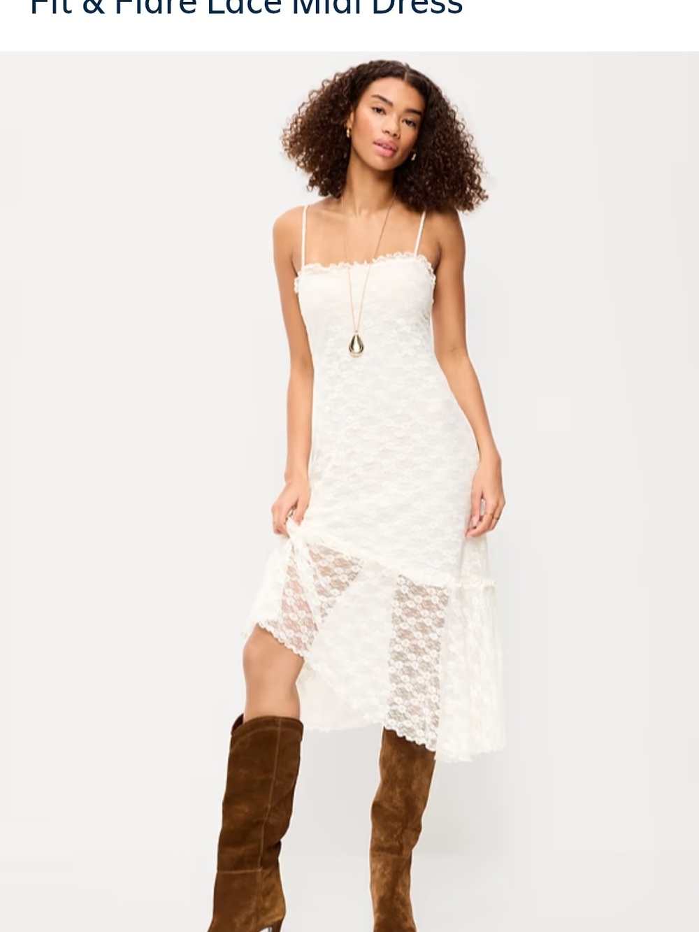 Old Navy Cream Lace Midi Dress with Spaghetti Straps